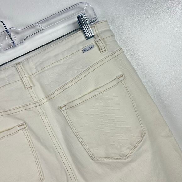 Risen Ivory Cream White Jeans High Rise Rae Hem Slit Straight Jeans Size 13 - Picture 4 of 9